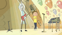 Morty dancing in "Get Schwifty" during the "Head Bent Over" song.