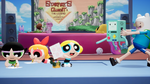 The Powerpuff Girls and Finn the Human on Teen Titans Tower.