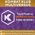 Promo for MultiVersus Fall Showdown KombatKlub Pro League Tournament Top 8 Finals stream.