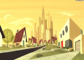 The City of Townsville, as it appeared in the original The Powerpuff Girls show.
